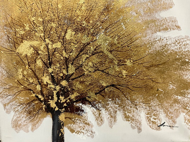 Gold single tree on canvas oil painting 20 x 24"