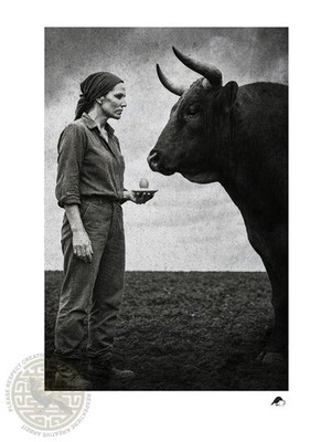Das Angebot, Stier, Ei & Frau surreal - A4 Kunstdruck auf Hahnemühle   Art Print