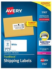 Genuine Avery 5163 TrueBlock Shipping Labels – 2" x 4" (White) CHOOSE QUANTITY