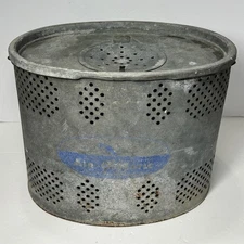 Vintage Air-O-Matic Metal Minnow Bucket Live Bait Fish Pail Fishing Decor