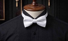 NEW White Banded Satin Tuxedo Pre tied Tux Bow Tie Adjustable Neck Tuxxman