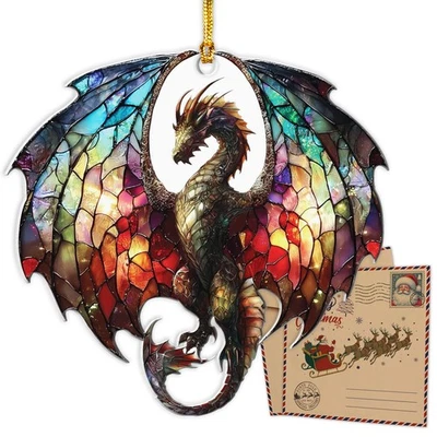 TOP VACUUM PARTS Dragon Stained Glass Ornament - Christmas Ornaments 2025 - Dragon Suncatcher for