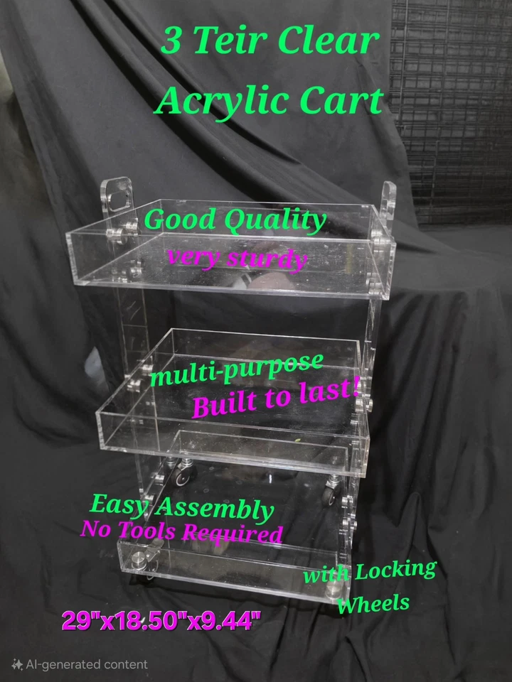  Carro de acrílico de 3 piezas con ruedas de bloqueo Foto 3 de 4