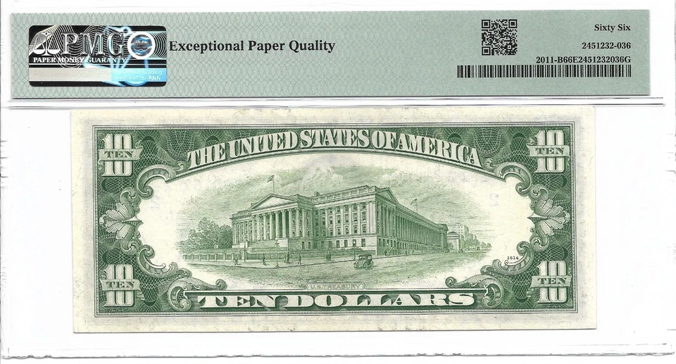 1950A $10 NEW YORK FRN PMG GEM Uncirculated 66 EPQ Banknote 1st of 2 consecutive - Image 2 of 2