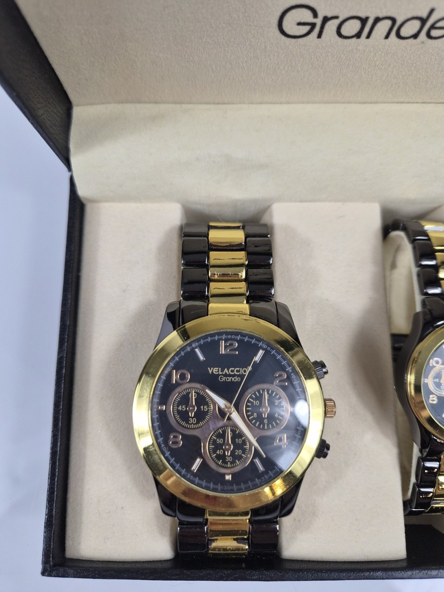 Velaccio Grande His and Hers Watch Gift Set Two Tone Gold Black