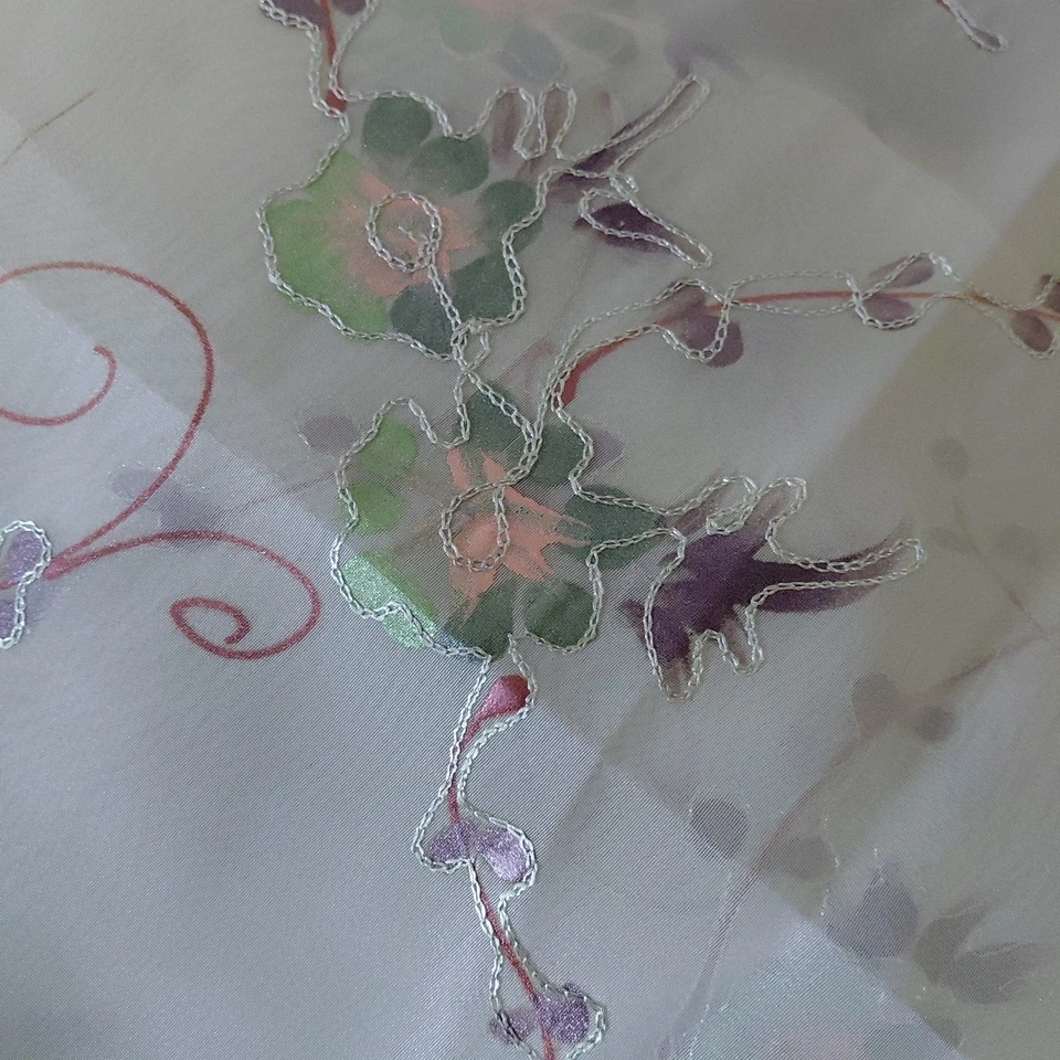 VTG Sheer Fabric Light Green Floral Embroidered Hand painted Fairy Cottagecore - Image 4 of 4
