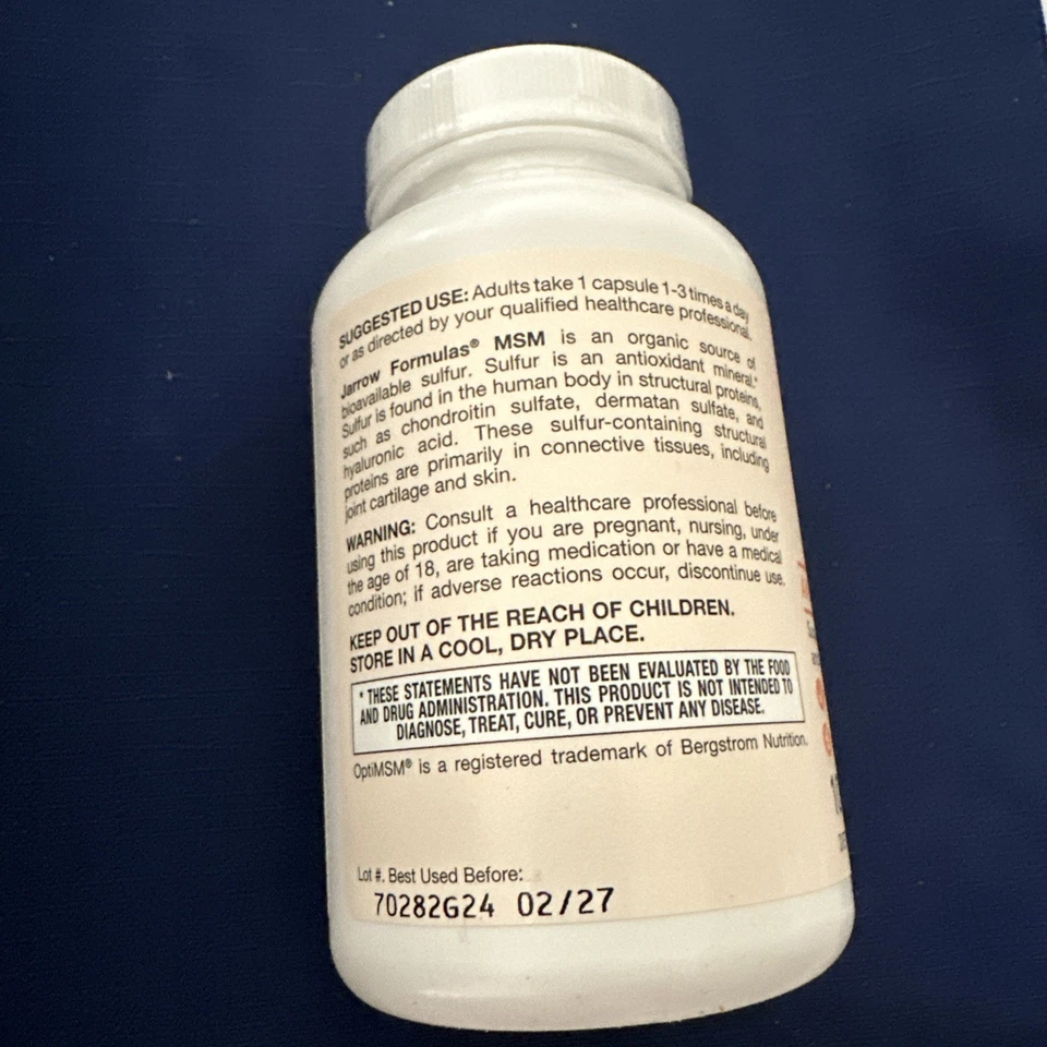 Jarrow Formulas - MSM, 1,000 mg, 100Capsules, Dietary Supplement - Exp. 2/27 - Image 2 of 2