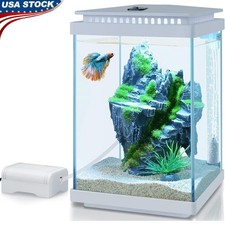 1 Gallon Aquarium Starter Kit W/ Self Cleaning System LED Light Air Pump Filter