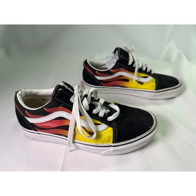 Vans Old Skool Flame Black Red Yellow Skate Shoes Men 6 Women 7.5 Suede Low Top
