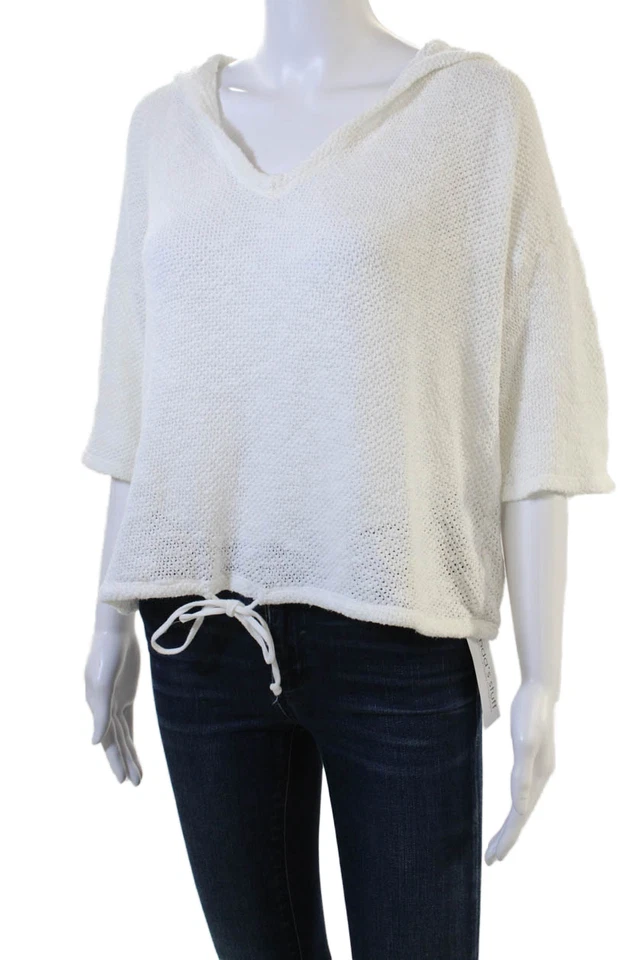 Sudadera con capucha pulóver de terciopelo para mujer Calypso St. Barth blanca con cuello en V talla S 3/4 Foto 2 de 4