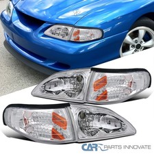 Fits 94-98 Ford Mustang Clear Lens Pair Headlights Corner Signal Lamps 4pc