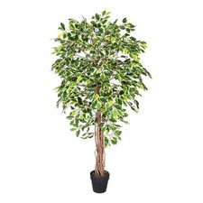 Green Artificial Ficus Tree 6 Ft Tall, Decorative Variegated Topiary Plant