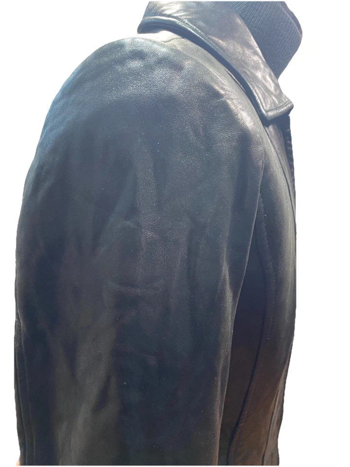 Chaqueta de cuero genuino Liz Claiborne para mujer entrepierna bolsillos laterales cremallera frontal, SP Foto 4 de 4