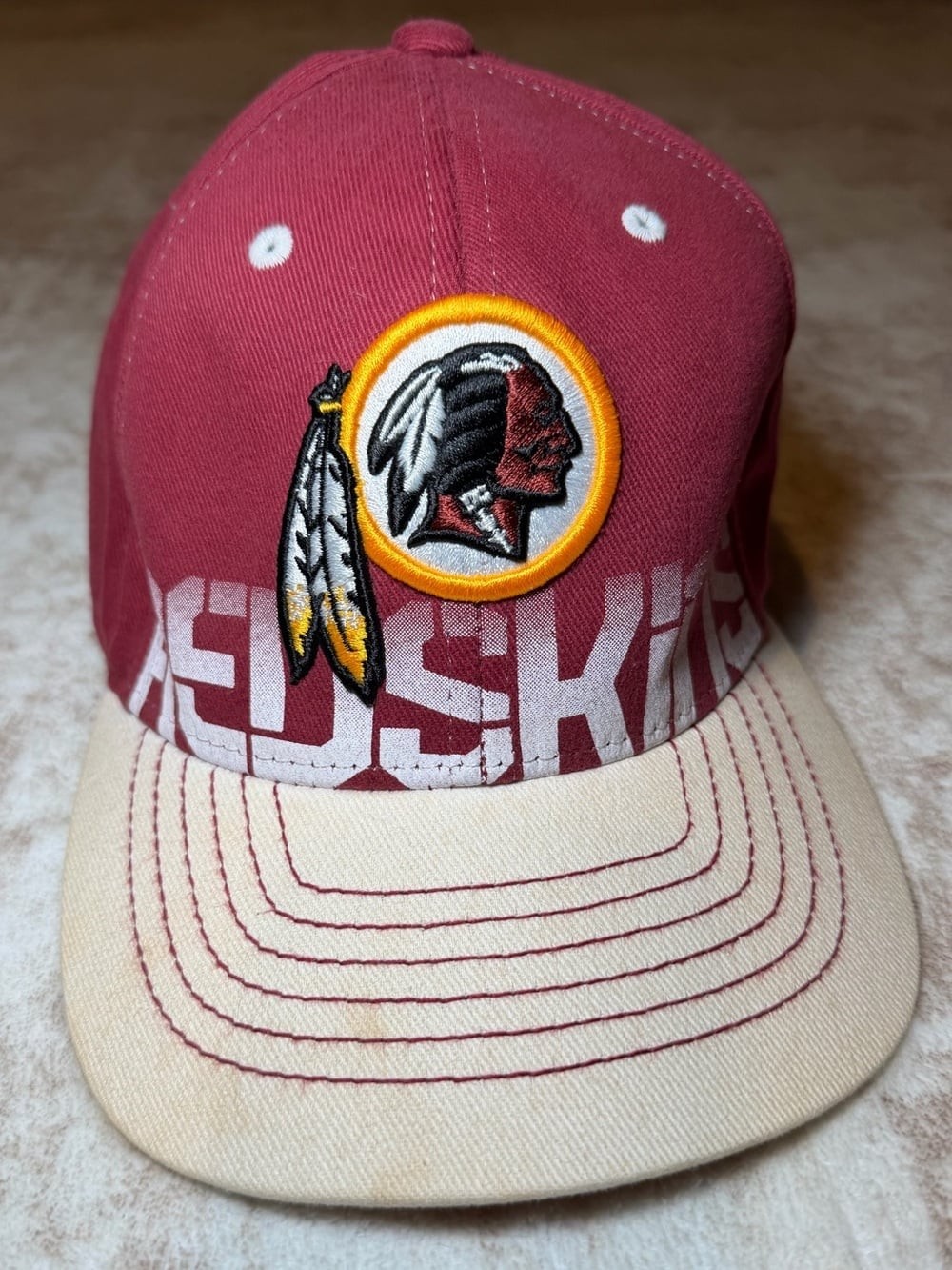 Vintage Reebok Washington Redskins Supersize Fitted Hat Burgundy Tan Youth