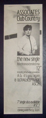 Associates Club Country 1982 Small Poster Type Ad, Promo Advert