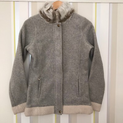 M&S Marks & Spencer WOMEN'S jacket fleece Coat Cozy Grey Neutral UK size 8 small