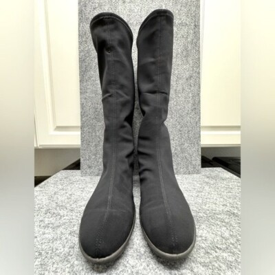 ECCO Gore-Tex Black Leather & Stretch Fabric Pull On Tall Boots. EU 40/9.5
