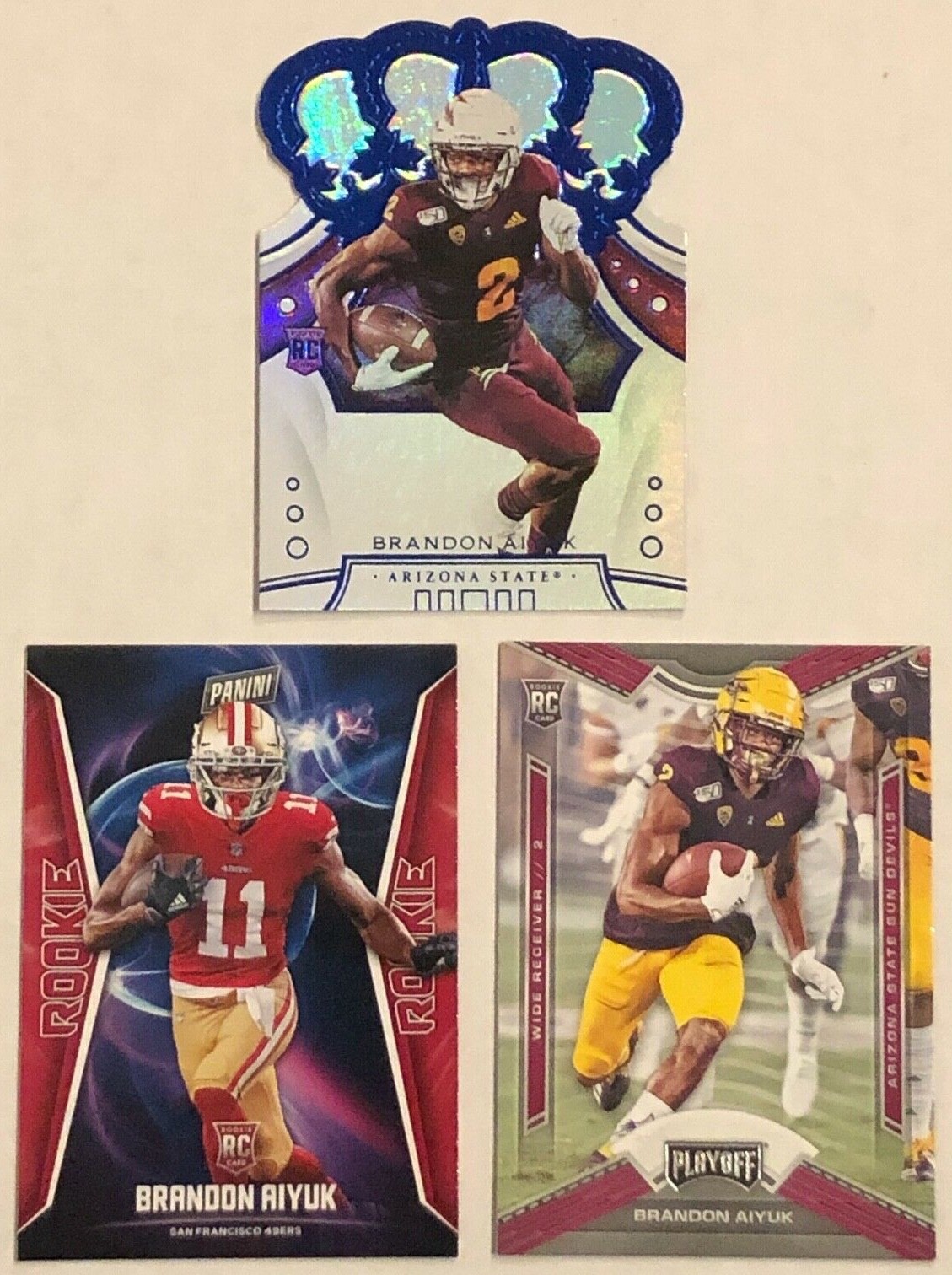 (3) 2020 Brandon Aiyuk RC Panini Player of the Day #64 Crown Royale BLUE #27