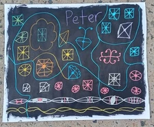 Original 14 by 17-inch Mixed Media Abstract Painting Solid Lines and Figures