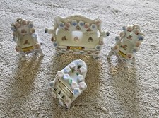 Occupied Japan Porcelain Doll House Furniture Couch 2 Chairs Piano Pink Blue...