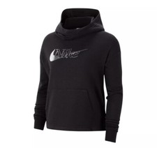 Nike Women's LARGE Icon Clash Fleece Funnel Neck Hoodie Metallic Silver Swoosh