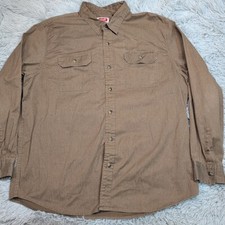 Wrangler Shirt Mens XL Brown Pockets Button Up Chore Work Casual Comfort