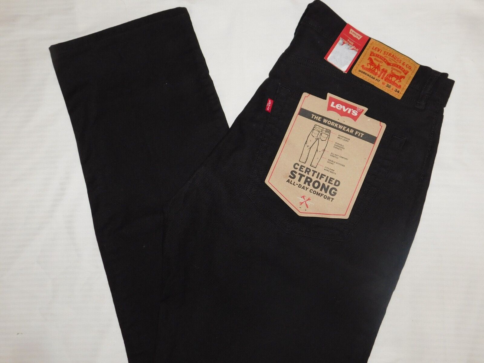 LEVIS Workwear Fit Jeans All Day Comfort Stretch Fits Over Work Boots Dark  Black | eBay