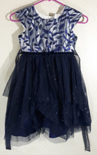 JONA MICHELLE LITTLE GIRLS NAVY BLUE and Silver Sparkle FANCY HOLIDAY DRESS SZ 6