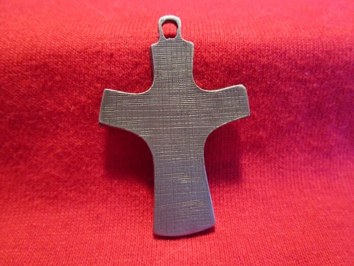 Stylized Cross Crucifix Silvertone with Red Resin 1-1/2" long - Picture 3 of 3