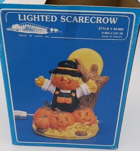 VTG House of Lloyd Lighted Halloween Scarecrow Pumpkin Ceramic Decoration 7” - Picture 7 of 8