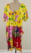 JAMS WORLD Womens Large Multicolor Floral Hawaiian Button Short Sleeve Dress VTG