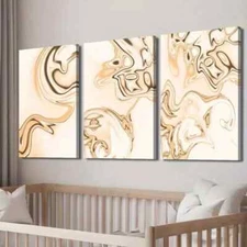 3pcs Abstract Beige Background Golden Waves Wall Art Canvas Framed 50x70cm