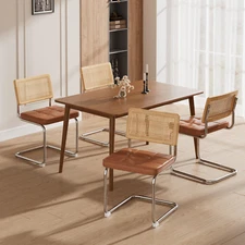 Set of 4 Modern Kitchen Dining Chairs Rattan Side Chair Wood PU Leather Metal