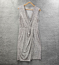 Jacqui E Womens Pencil Wrap Dress Size M Grey Stretch Knit Sleeveless V-Neck