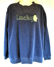 Care Bears "LUCKY" Fuzzy Embroidered Navy Blue Soft Comfortable Sweatshirt