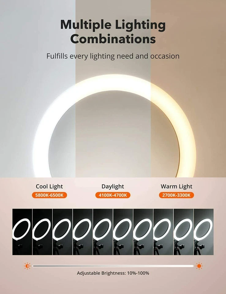 TaoTronics CL027 12" Anillo de Luz con 3 Modos de Color 61" Trípode Soporte LED35 Foto 3 de 4