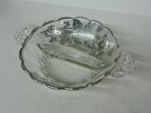 Vintage Silver City Overlay Poppy Divided Round Glass Relish/dip Serving Dish - Picture 3 of 10