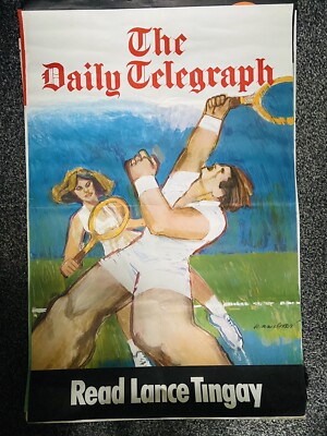 THE TELEGRAPH TENNIS ZEITUNG WERBETAFEL WERBEPLAKAT VINTAGE 70er Jahre
