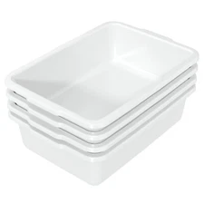 22 L Plastic Large Commercial Bus Tubs, 4-Pack Utility Tote Bus Box, White