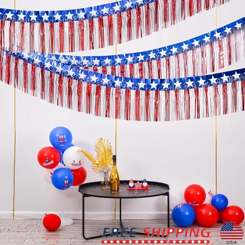 Patriotic 4th of July Foil Fringe Garland and Tinsel Streamers
