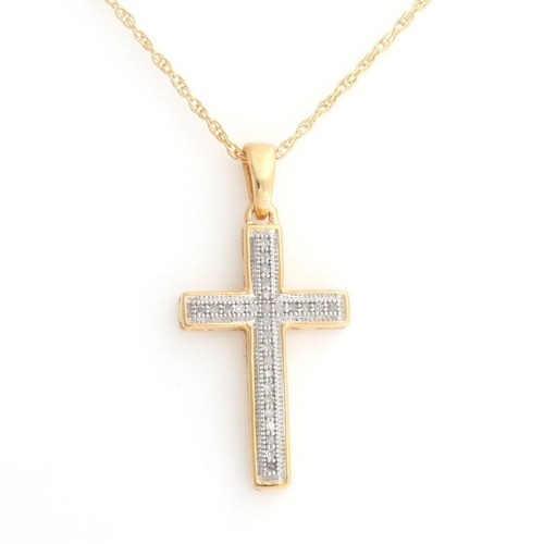 Round Natural Diamond Cross Pendant Necklace Solid Sterling Silver 925 - Picture 5 of 6
