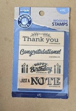 Craft Closet 4 PC WOODEN STAMPS THANK YOU, BIRTHDAY, CONGRATULATIONS, NOTE