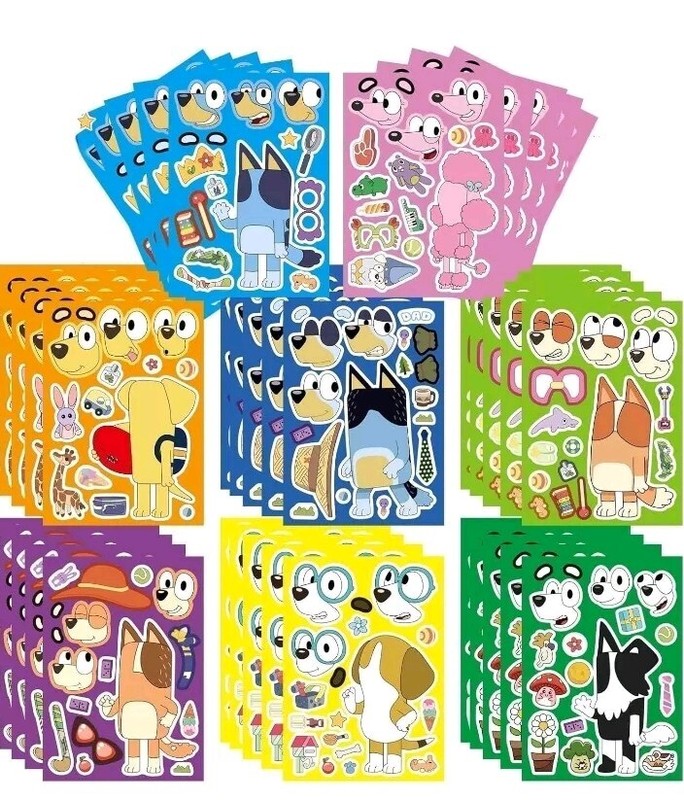16 Pages! Bluey - DIY Sticker Book Interactive Kids Parents Favors Gift Bday