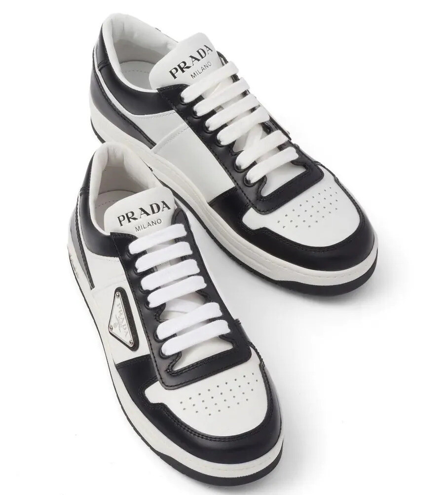 PRADA Women's Downtown Logo Leather Sneakers Black & White PRADA Women's Downtown Logo Leather Sneakers Black & White