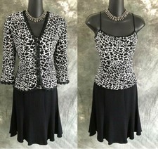 BEAUTIFUL St John evening knit 3pc paillettes black white jacket skirt suit 2