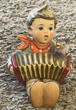 Vintage Goebel Hummel Let's Sing 110/0, 3" Figurine Boy w/ Accordion Bird