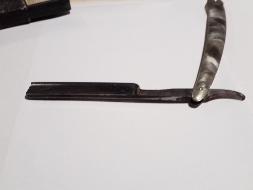 "Maniglia in celluloide cascata rasoio dritto vintage lama in acciaio al carbonio con scatola 9,5" - Foto 10 di 21