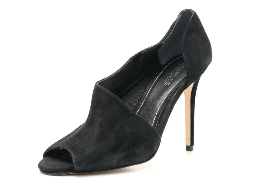 Womens CHARLES BY DAVID CHARLES Black Suede Slip On Open Toe Heels Size 9 M - Image 2 of 4