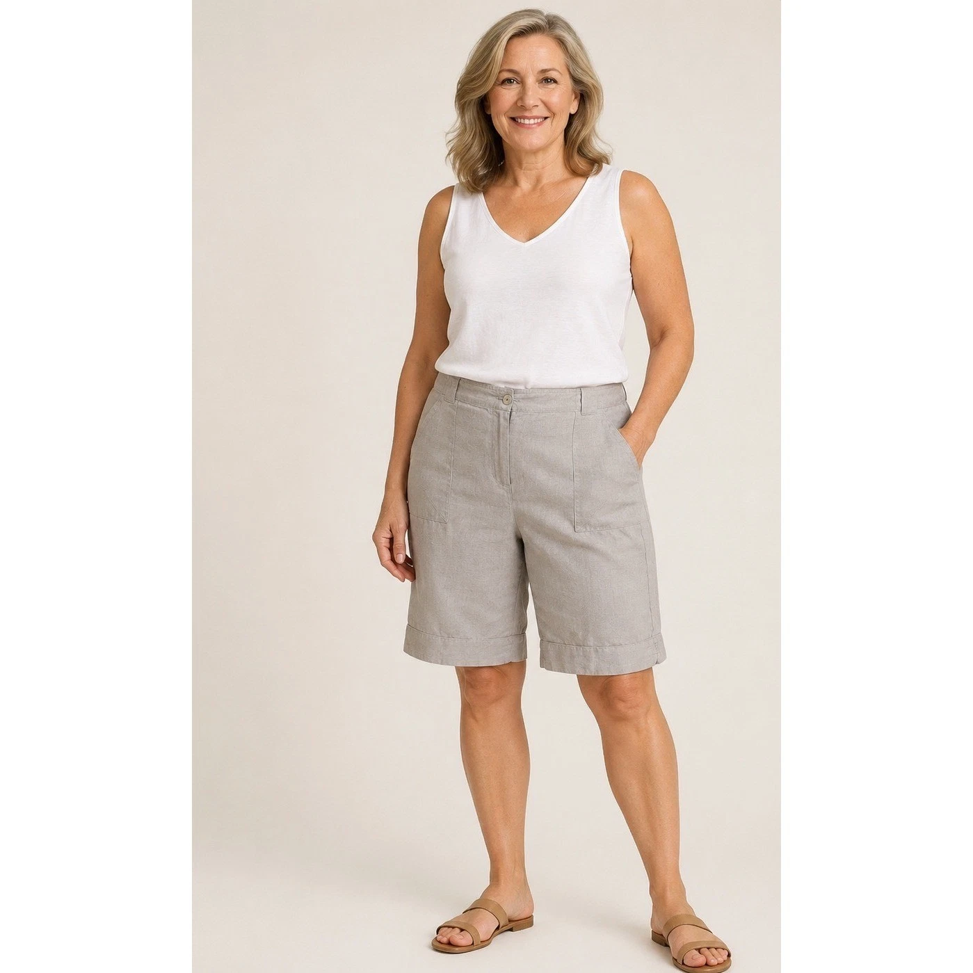 J. Jill Womens Beige Linen Shorts 14 Casual Summer Beach Modest