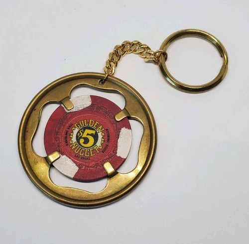 Vintage Golden Nugget $5 Casino Chip Las Vegas Keychain 1960s